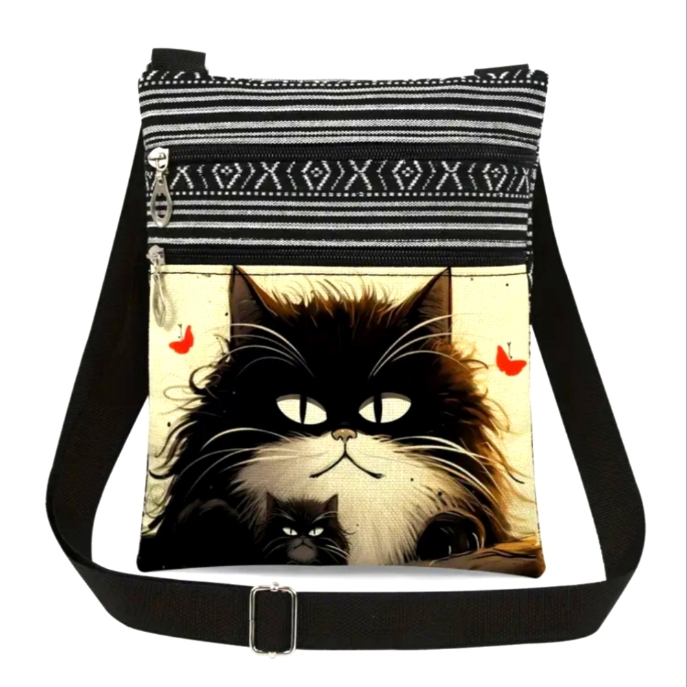 Black kitten crossbody bag